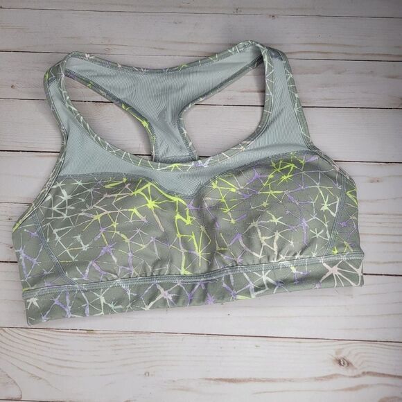 Zella Gray Purple Yellow Mesh Trim Sports Bra - Picture 1 of 3
